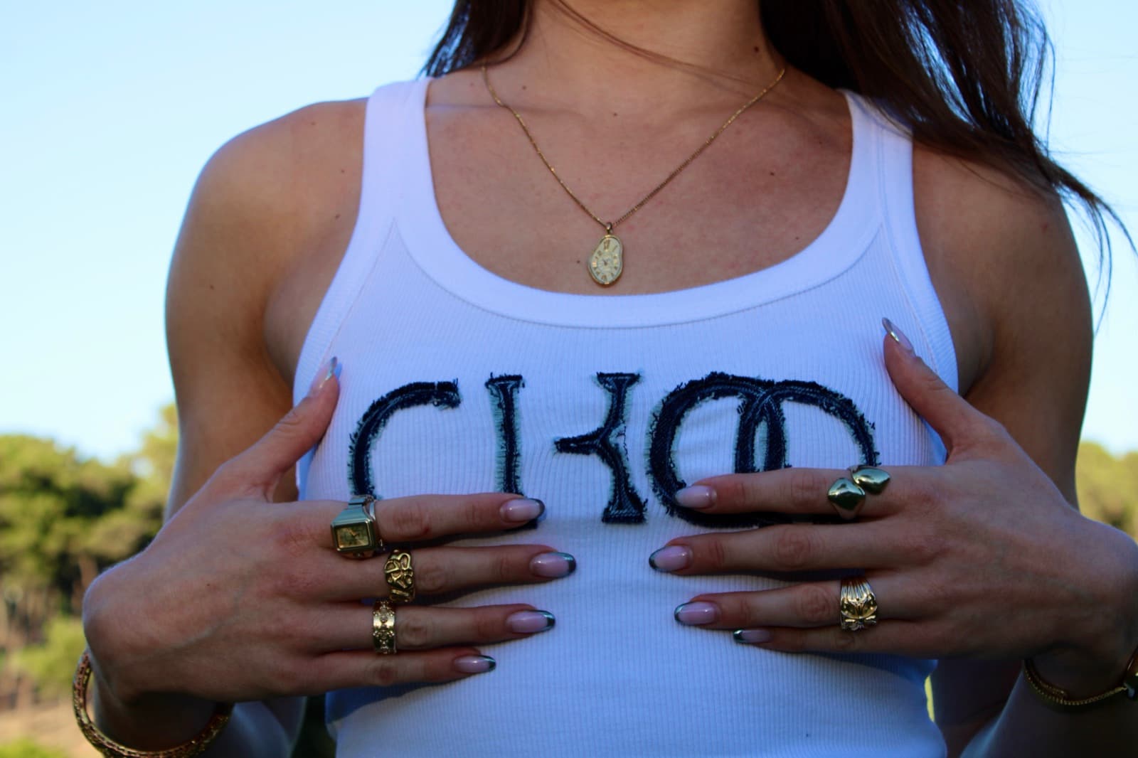 CHOQ embroidered logo detail on tank top